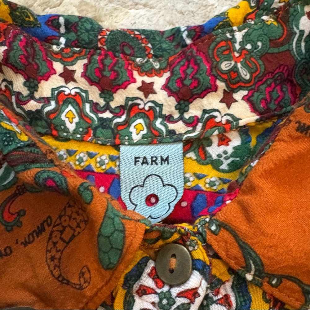 Farm Rio Women’s Colourful Mandel Patterned Button Down Open Back Top Size Small - Picture 6 of 16